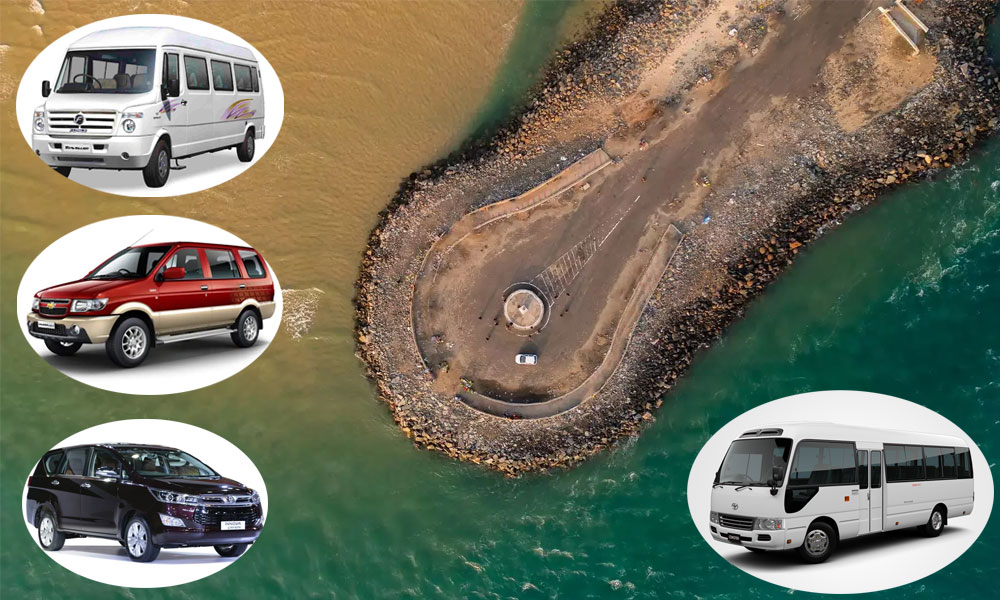 Car driving along the scenic coastal road to Dhanushkodi with sea on both sides