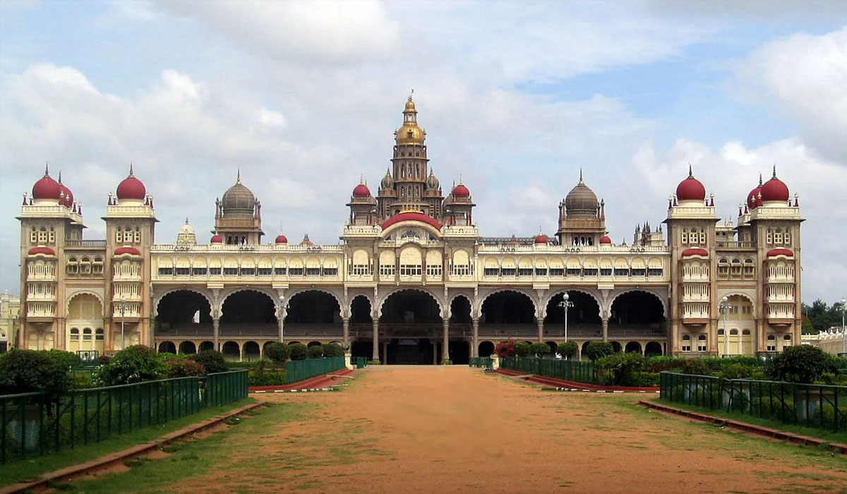 Mysore Palace illuminated at night