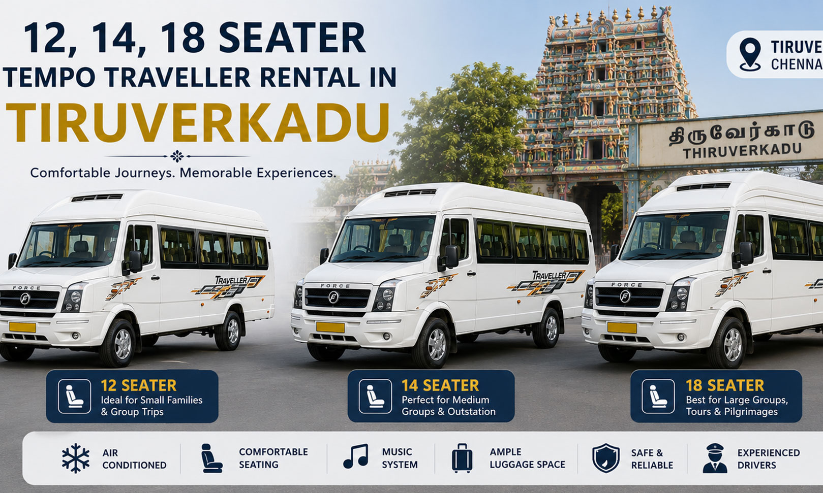 12 seater Tempo Traveller with comfortable seating