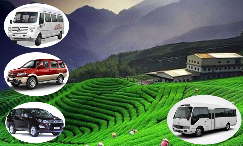 Car navigating through lush tea plantations and misty hills of Valparai