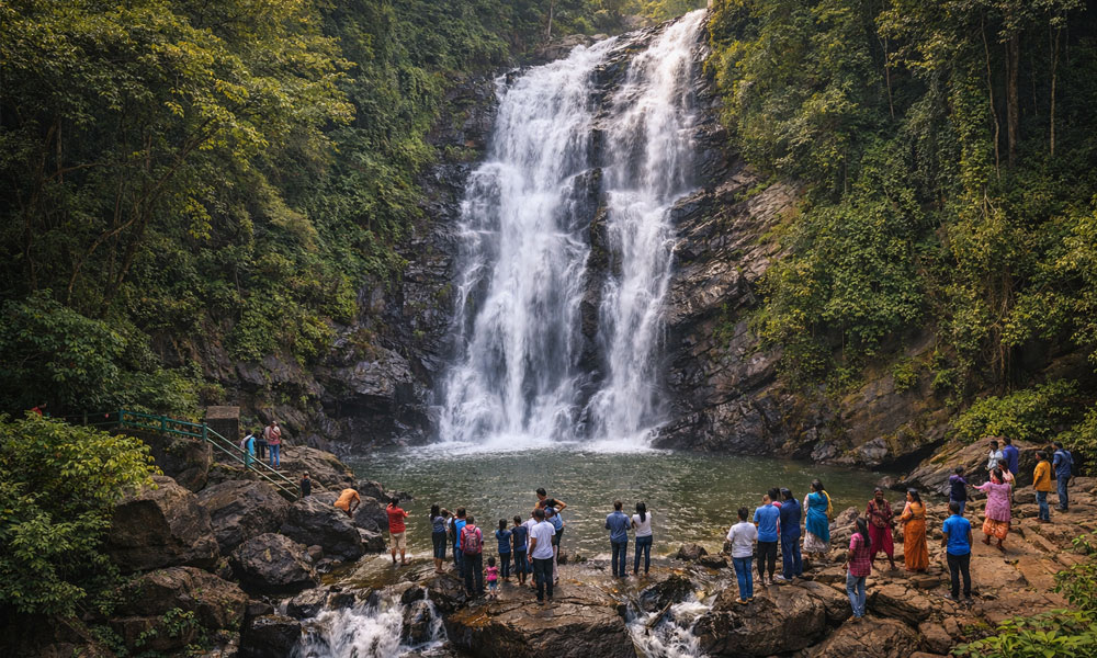 Kiliyur Falls cascading down the rocks in Yercaud